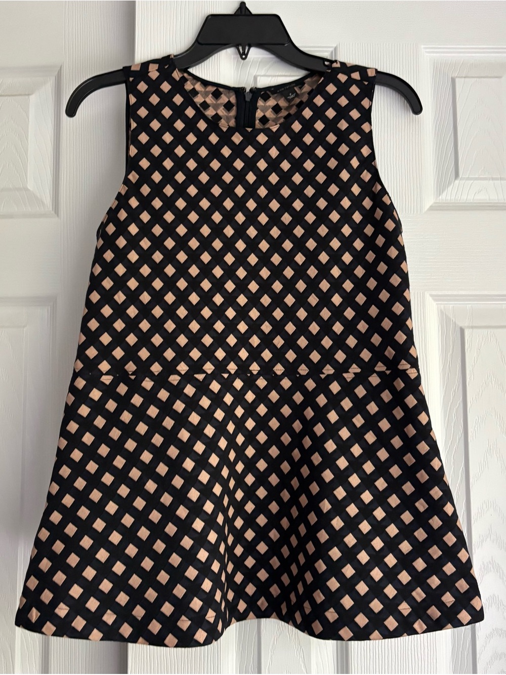 Ann Taylor Woven Black Blue and Beige Patterned Peplum Top Shirt Size 2